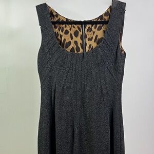 Dolce & Gabbana Alpaca Midi Dress Sleeveless Leopard Lined Charcoal 44